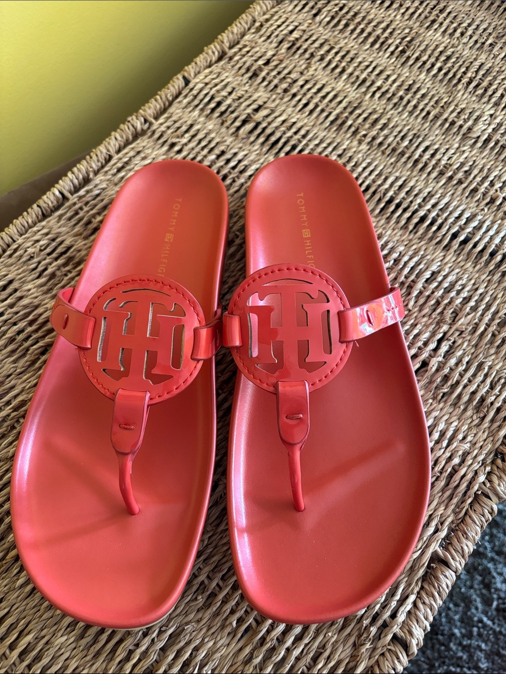 Tommy Hilfiger Coral Red Logo Toe-Post Sandals